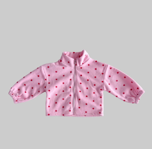 Kids FW26 Fleece Polka Dot Mock Neck Zip-up Jacket (1-7y) - Pink kids outfit