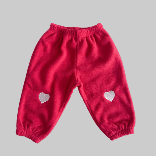Kids FW26 Heart Embroidery Fleece Jogger Pants (1-7y) - Red kids outfit