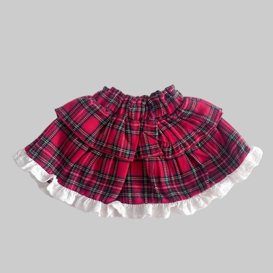 Kids FW26 Tartan Check Lace Frill Skirt (1-7y) - Red kids outfit