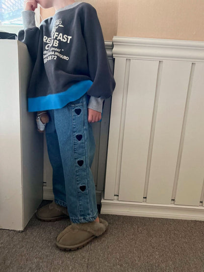 Kids Heart Embroidery Fleece Lined Denim Pants (2 - 6y) kids outfit