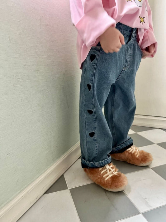 Kids Heart Embroidery Fleece Lined Denim Pants (2 - 6y) kids outfit