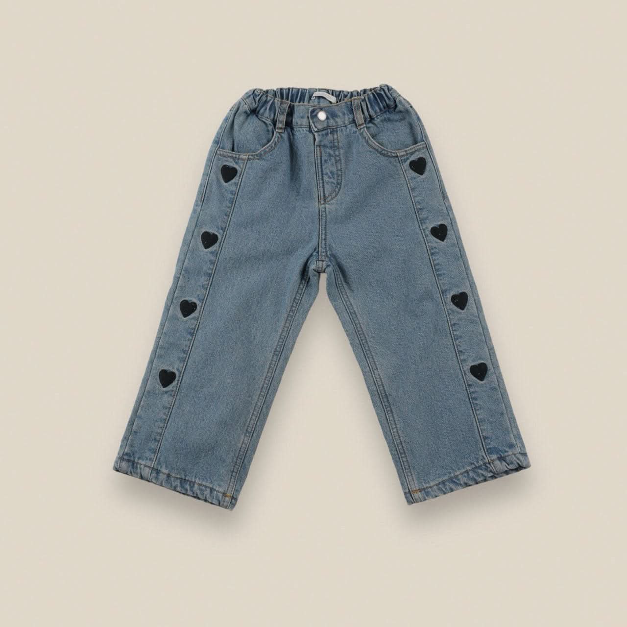 Kids Heart Embroidery Fleece Lined Denim Pants (2 - 6y) kids outfit