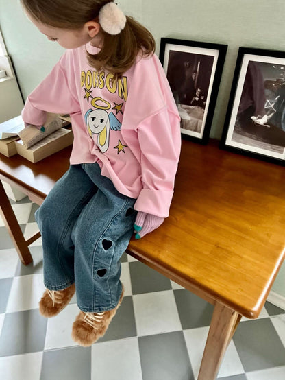 Kids Heart Embroidery Fleece Lined Denim Pants (2 - 6y) kids outfit