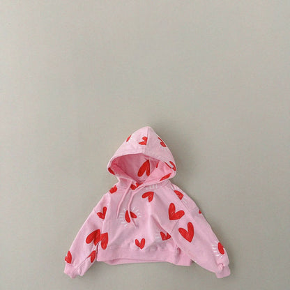 Kids Heart Print Cropped Hoodie (1 - 6y) - 2 Colors kids outfit