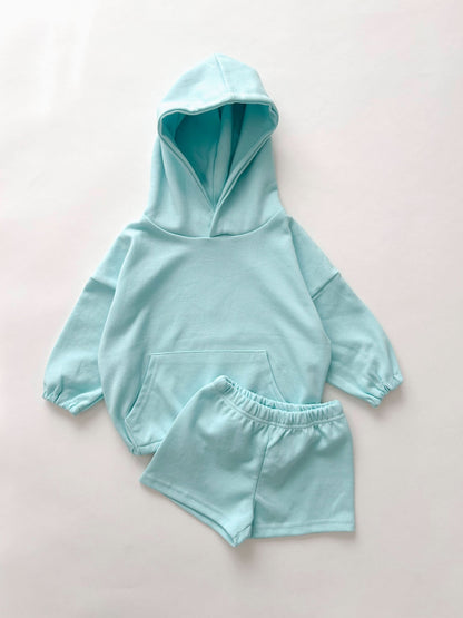 Kids Kangaroo Pocket Hoodie Pullover and Shorts Set (7 - 10y) - 5 Colors kids outfit