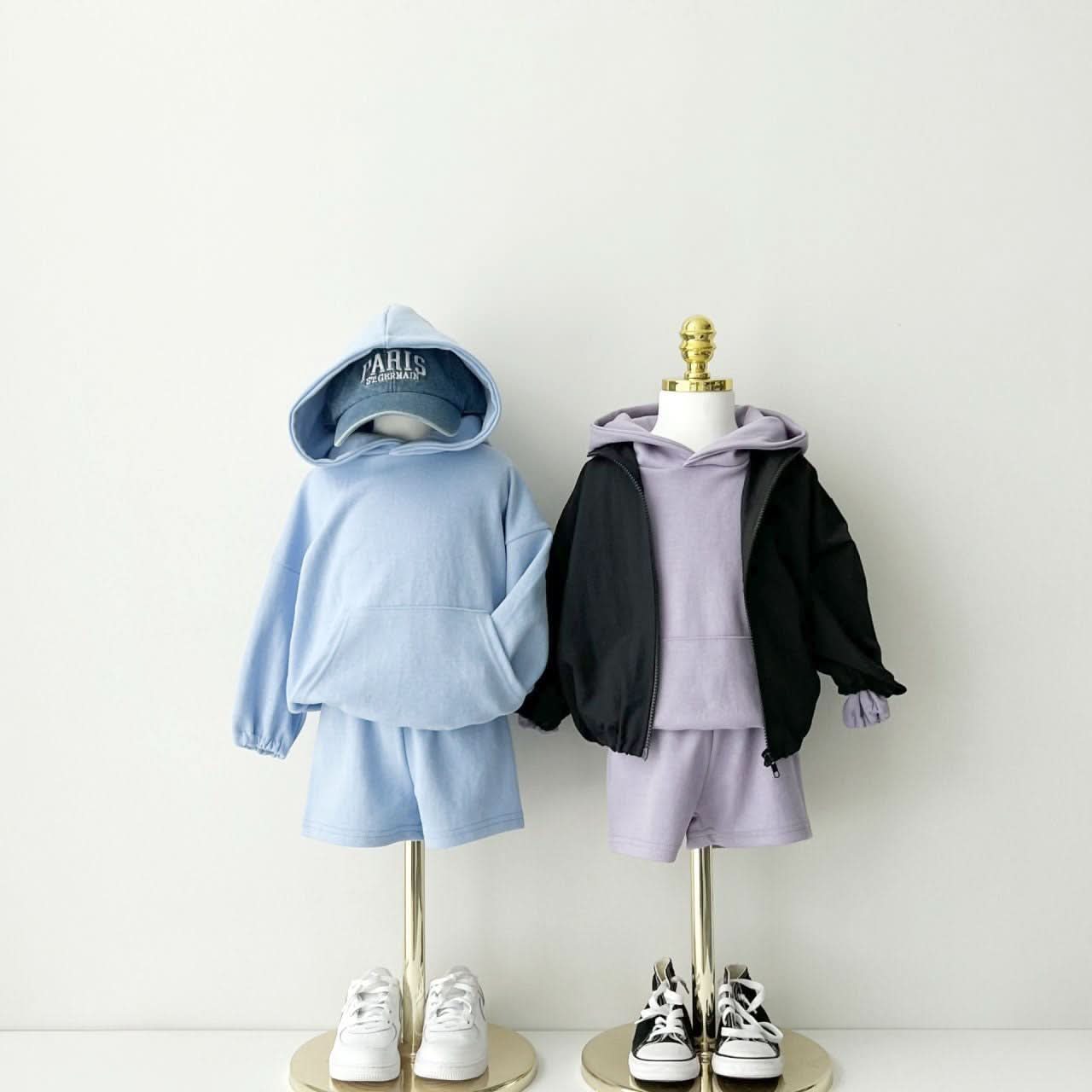 Kids Kangaroo Pocket Hoodie Pullover and Shorts Set (7 - 10y) - 5 Colors kids outfit
