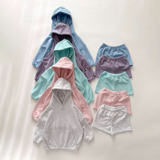 Kids Kangaroo Pocket Hoodie Pullover and Shorts Set (7 - 10y) - 5 Colors kids outfit