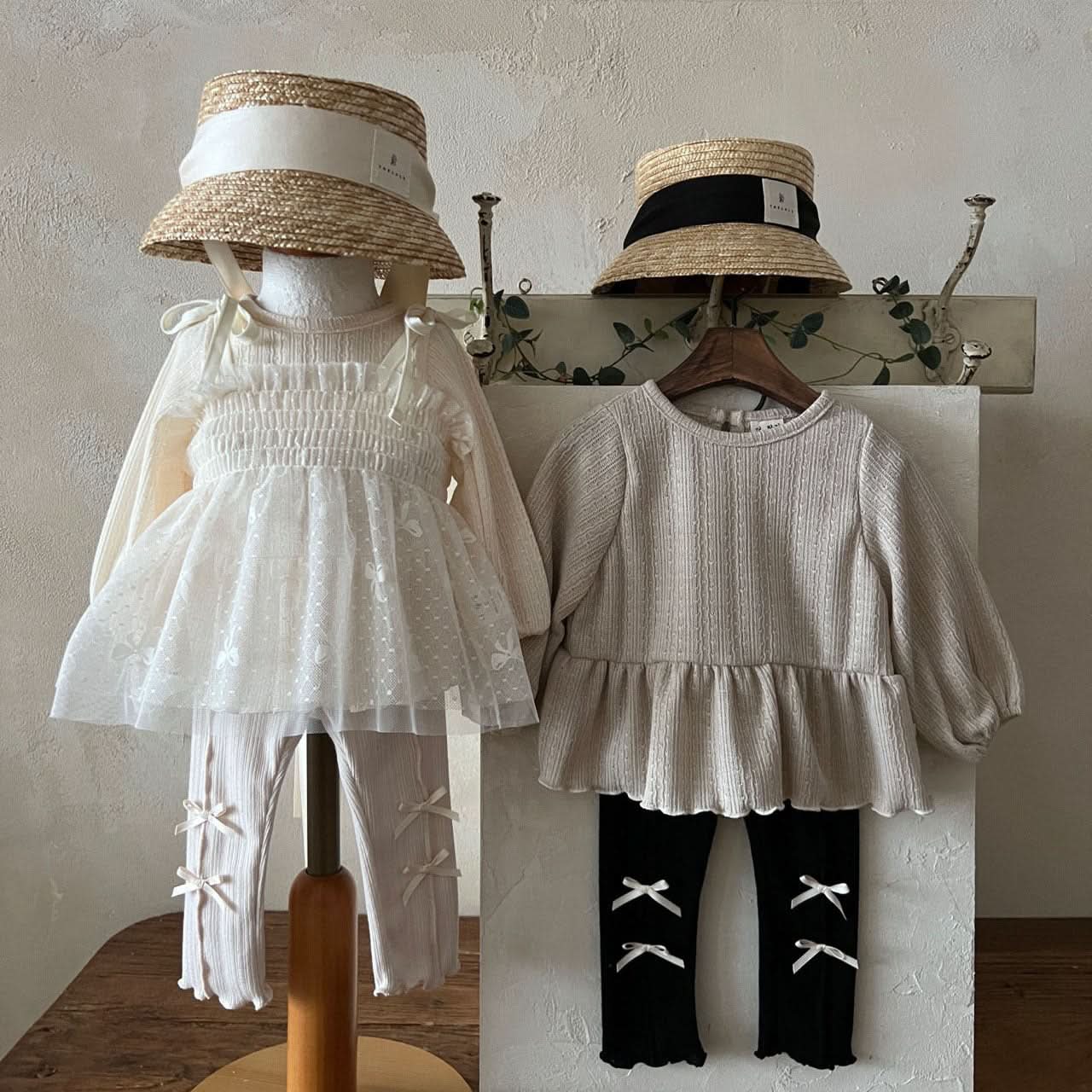 Kids Lala S25 Tie Shoulder Smocked Bodice Sleeveless Sheer Lace Top (1 - 6y) - Ivory kids outfit