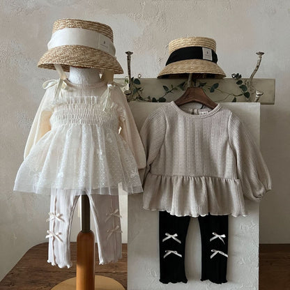 Kids Lala S25 Tie Shoulder Smocked Bodice Sleeveless Sheer Lace Top (1 - 6y) - Ivory kids outfit