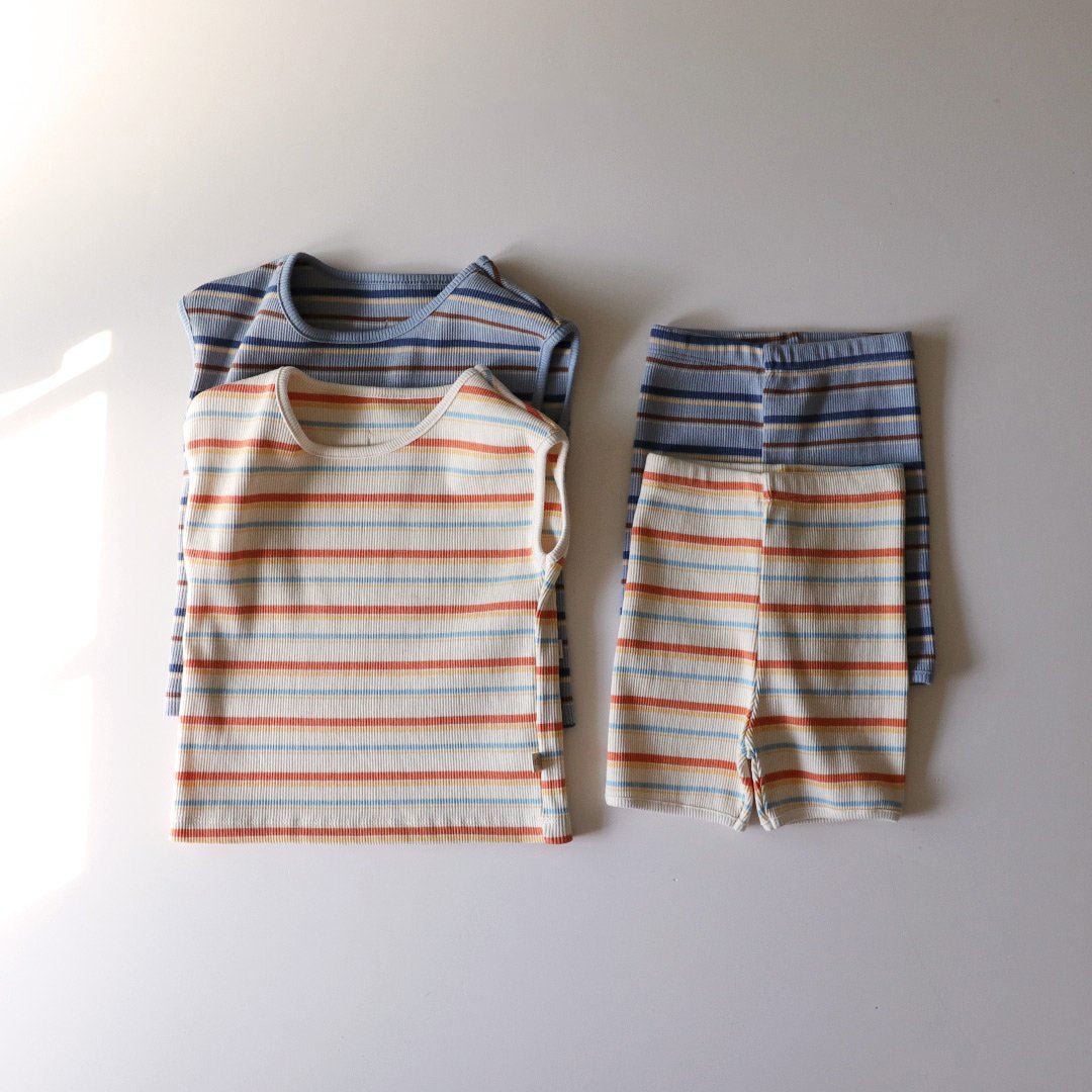Kids Multi Color Stripe Sleeveless Top and Shorts Set (1 - 6y) - 2 Colors kids outfit