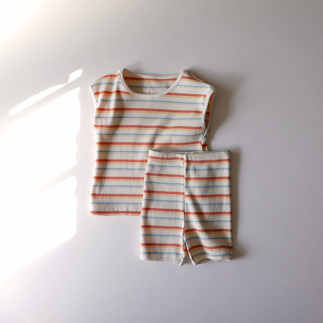 Kids Multi Color Stripe Sleeveless Top and Shorts Set (1 - 6y) - 2 Colors kids outfit