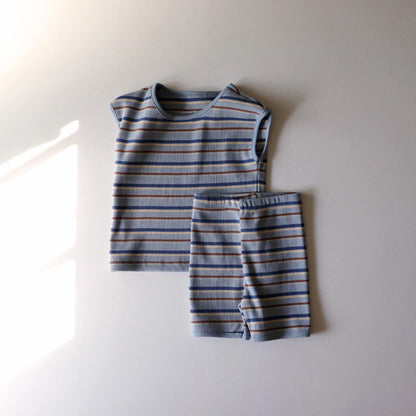 Kids Multi Color Stripe Sleeveless Top and Shorts Set (1 - 6y) - 2 Colors kids outfit