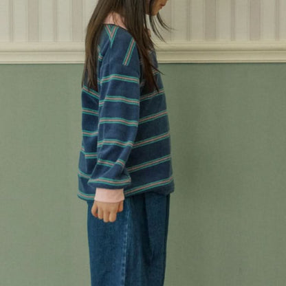 Kids Multi - Stripe Terry Cloth Collar Top (3 - 7y) - Blue kids outfit