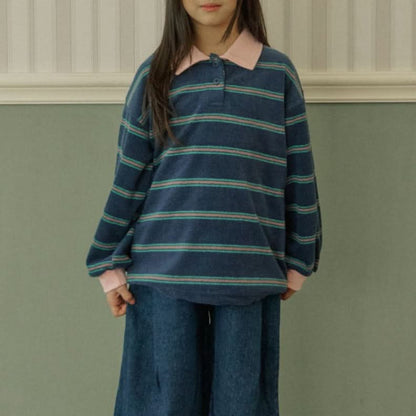 Kids Multi - Stripe Terry Cloth Collar Top (3 - 7y) - Blue kids outfit