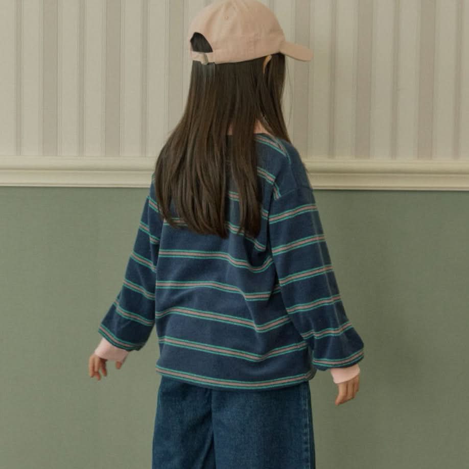 Kids Multi - Stripe Terry Cloth Collar Top (3 - 7y) - Blue kids outfit