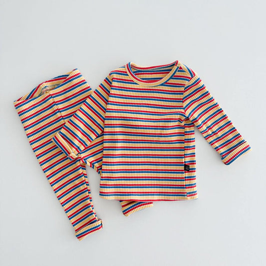 Kids Oott Stripe Top and Leggings Set (1 - 6y) - Red kids outfit