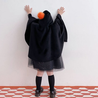 Kids Orange Pompom Cone Cape (0 - 8y) - Black kids outfit
