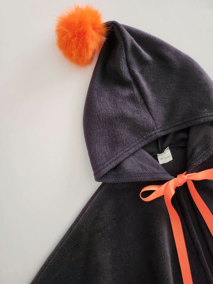 Kids Orange Pompom Cone Cape (0 - 8y) - Black kids outfit