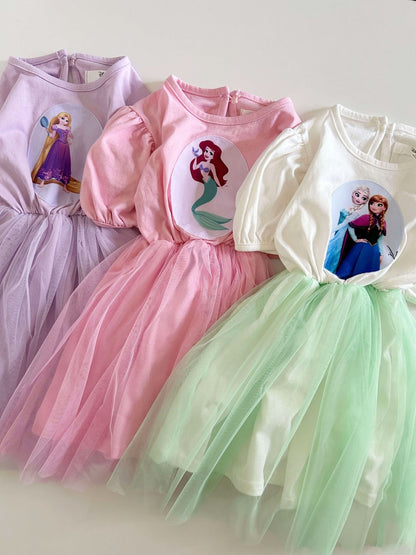 Kids Puff Sleeve Princess Tulle Dress (15m - 7y) - 3 Colors kids outfit