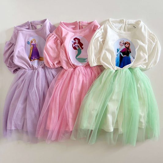 Kids Puff Sleeve Princess Tulle Dress (15m - 7y) - 3 Colors kids outfit