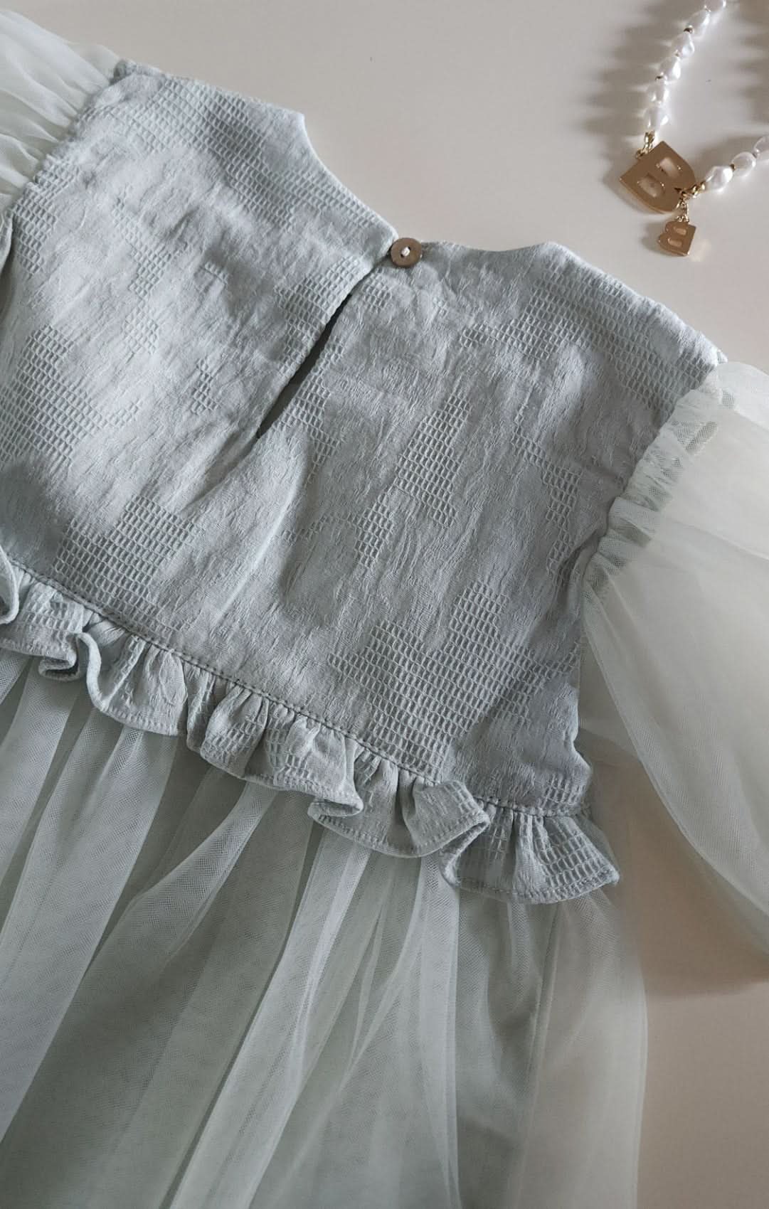Kids Ruffle Yoke Puff Sleeve Tulle Dress (2 - 6y) - Mint kids outfit
