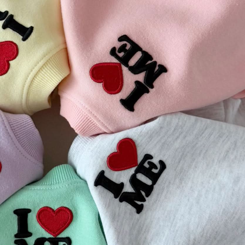 Kids S25 'I❤️ME' Embroidered Patch Sweatshirt & Jogger Pants Set (1 - 11y) - Pink kids outfit