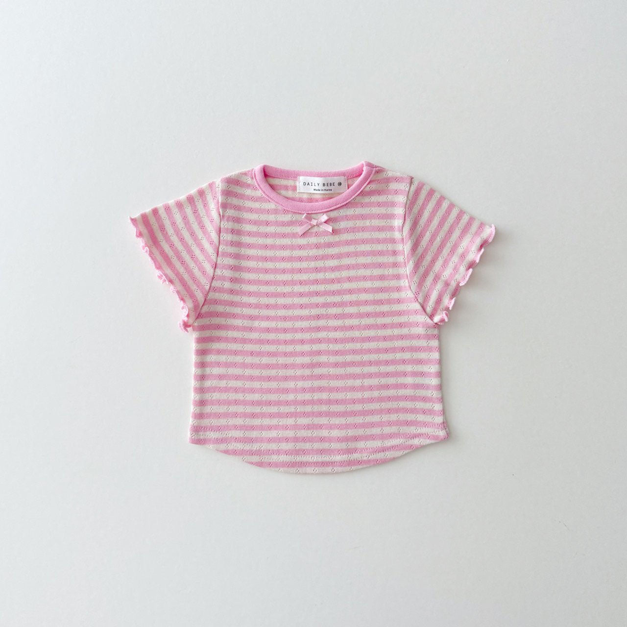 Kids S25 Pointelle Stripe Short Sleeve Top (1 - 8y) - Pink kids outfit
