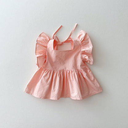 Kids S25 Tie Back Ruffle Top and Wide Pants Set (1 - 11y) - Apricot kids outfit
