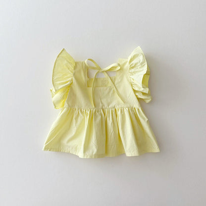 Kids S25 Tie Back Ruffle Top and Wide Pants Set (1 - 11y) - Yellow kids outfit