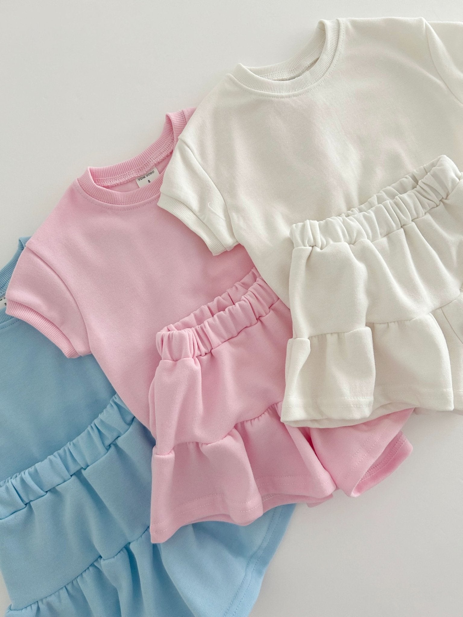 Kids Short Sleeve Sweatshirt and Skirted Shorts Set (2 - 7y) - 3 Colors kids outfit