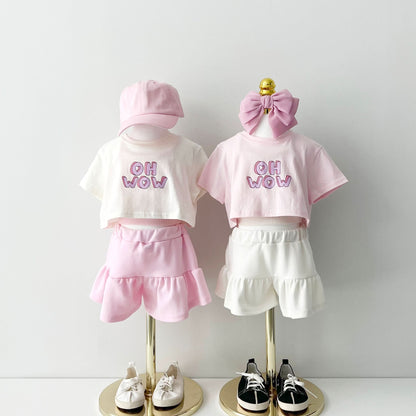 Kids Short Sleeve Sweatshirt and Skirted Shorts Set (2 - 7y) - 3 Colors kids outfit