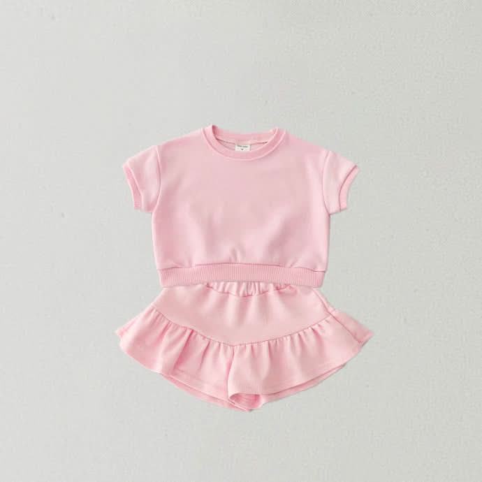 Kids Short Sleeve Sweatshirt and Skirted Shorts Set (2 - 7y) - 3 Colors kids outfit
