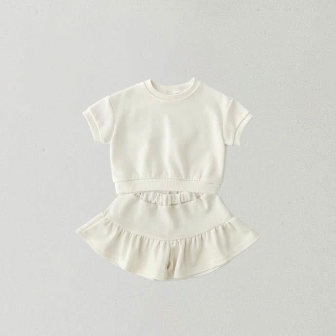 Kids Short Sleeve Sweatshirt and Skirted Shorts Set (2 - 7y) - 3 Colors kids outfit