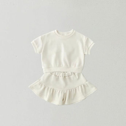 Kids Short Sleeve Sweatshirt and Skirted Shorts Set (2 - 7y) - 3 Colors kids outfit