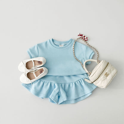 Kids Short Sleeve Sweatshirt and Skirted Shorts Set (2 - 7y) - 3 Colors kids outfit