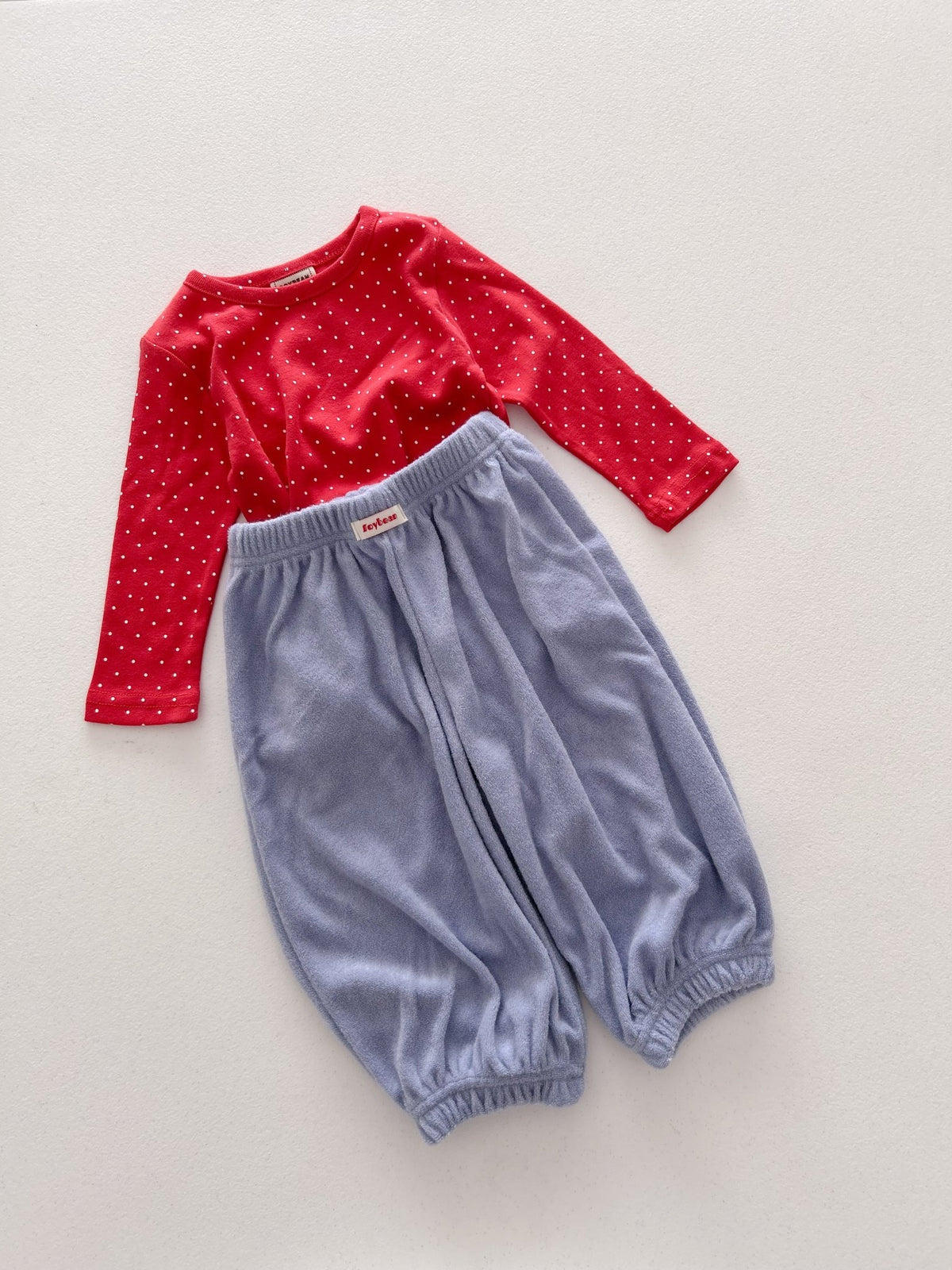 Kids Soy F26 Polka Dot Long Sleeve Top and Terry Cloth Balloon Pants Set (1-6y) - 3 Colors kids outfit