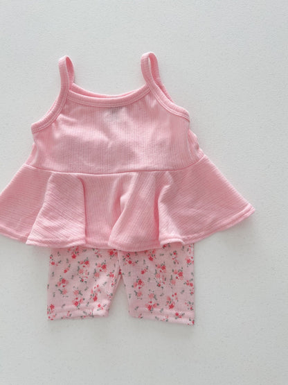 Kids Soy SS25 Peplum Cami and Floral Biker Shorts Set (1 - 6y) - Pink kids outfit