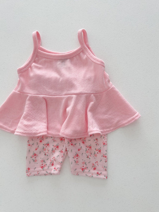 Kids Soy SS25 Peplum Cami and Floral Biker Shorts Set (1 - 6y) - Pink kids outfit