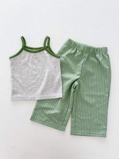 Kids Soy SS26 Noodle Strap Tank Top and Stripe Seersucker Wide Pants Set (15m - 7y) - 4 Colors - AT NOON STORE