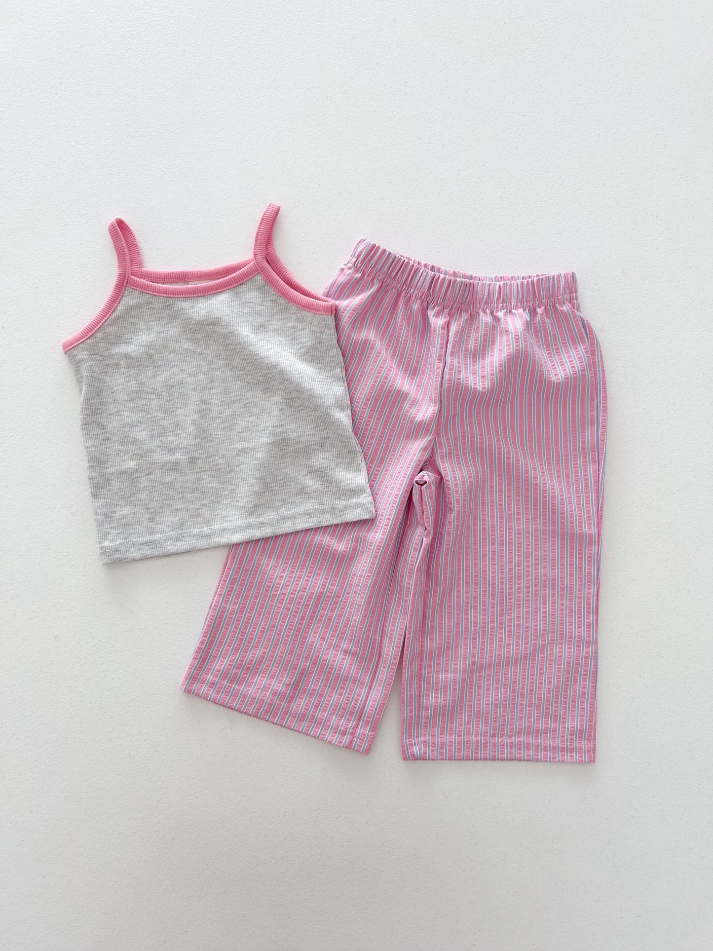 Kids Soy SS26 Noodle Strap Tank Top and Stripe Seersucker Wide Pants Set (15m - 7y) - 4 Colors - AT NOON STORE