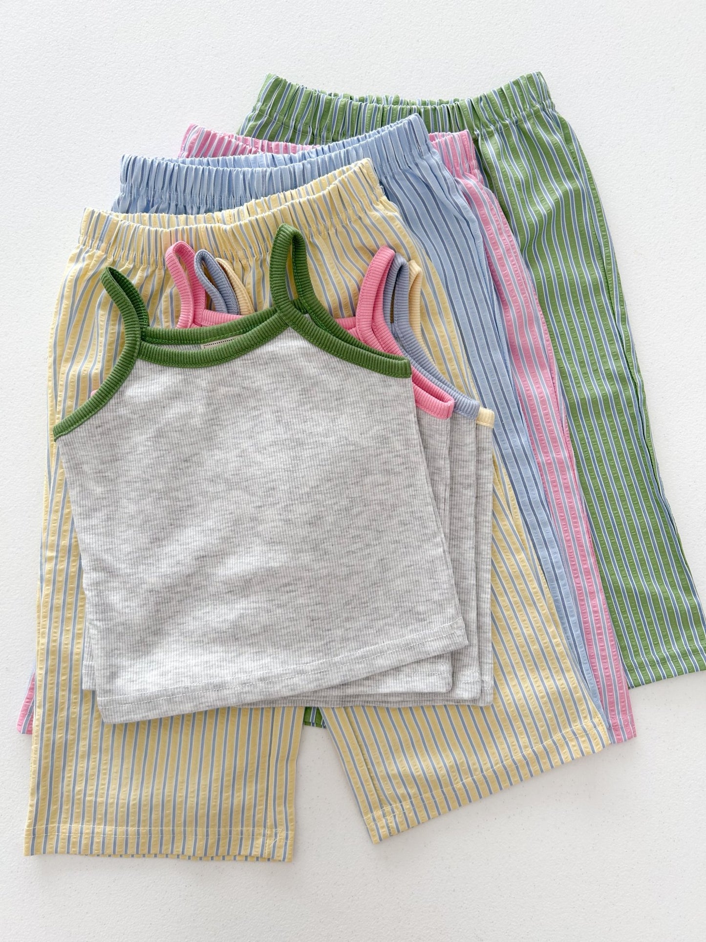 Kids Soy SS26 Noodle Strap Tank Top and Stripe Seersucker Wide Pants Set (15m - 7y) - 4 Colors - AT NOON STORE