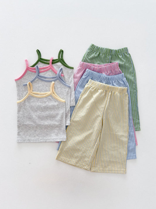 Kids Soy SS26 Noodle Strap Tank Top and Stripe Seersucker Wide Pants Set (15m - 7y) - 4 Colors - AT NOON STORE