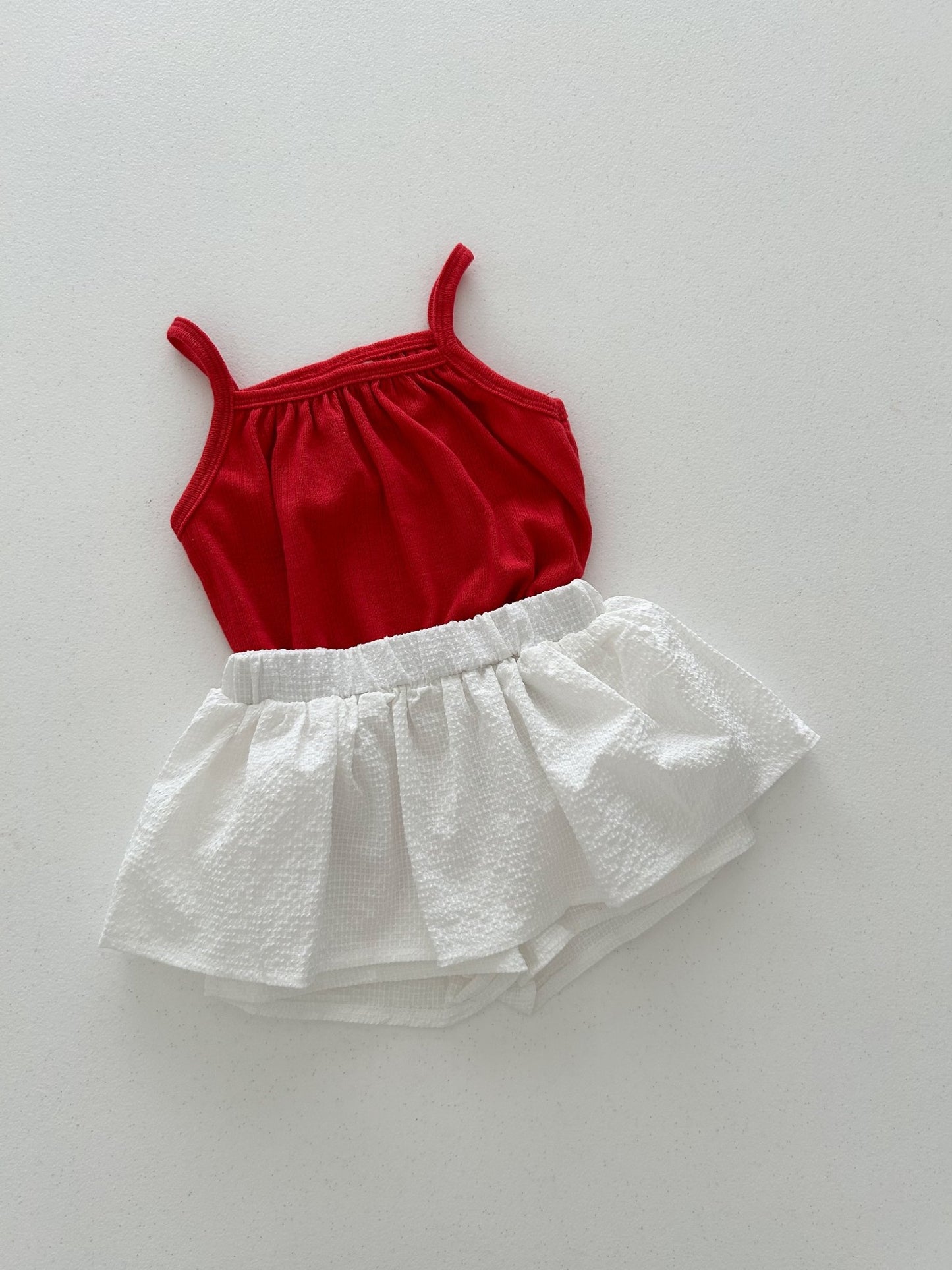 Kids Soy SS26 Pointelle Tank Top and Seersucker Skort Set (1 - 6y) - Red - AT NOON STORE
