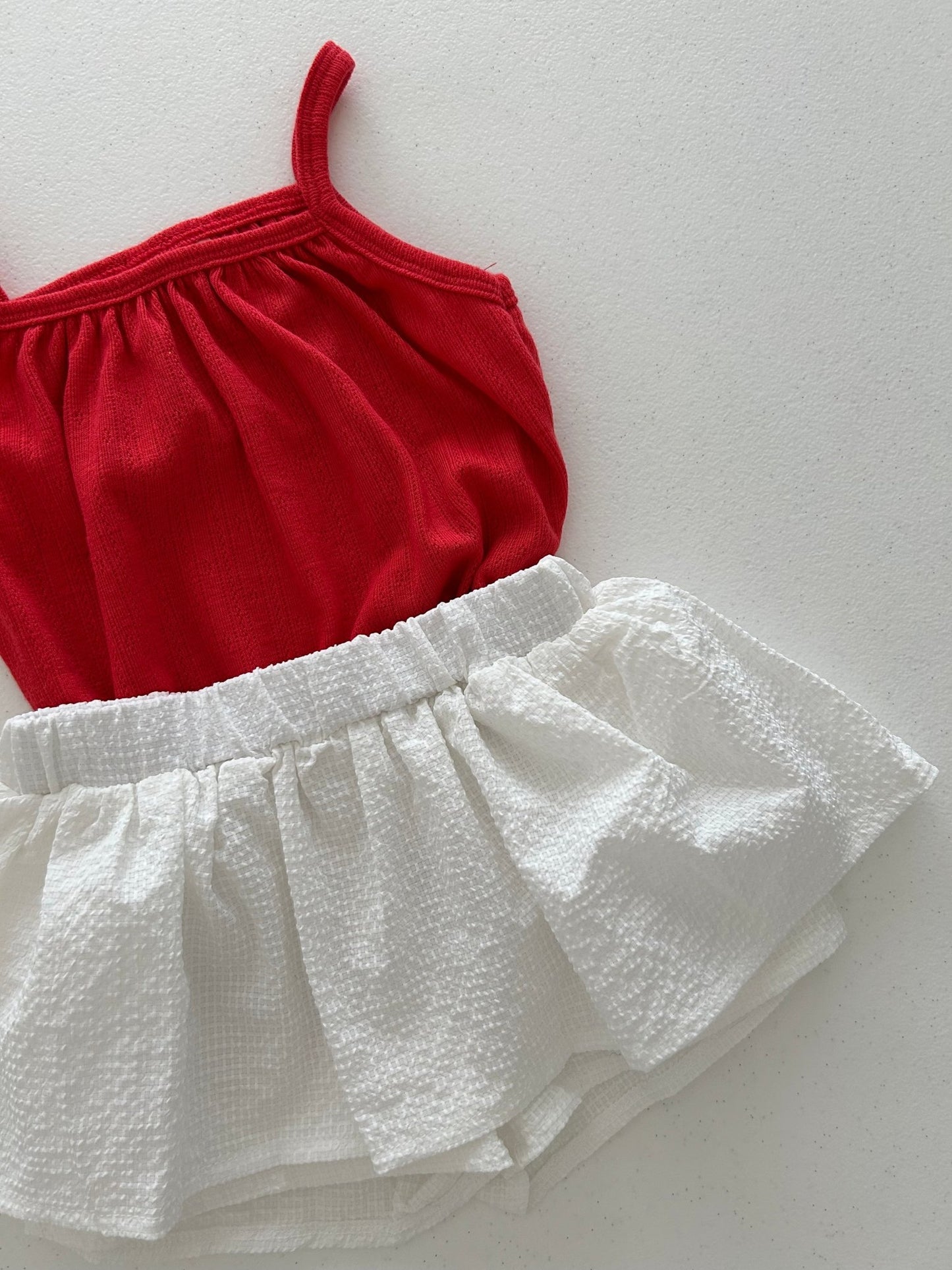 Kids Soy SS26 Pointelle Tank Top and Seersucker Skort Set (1 - 6y) - Red - AT NOON STORE