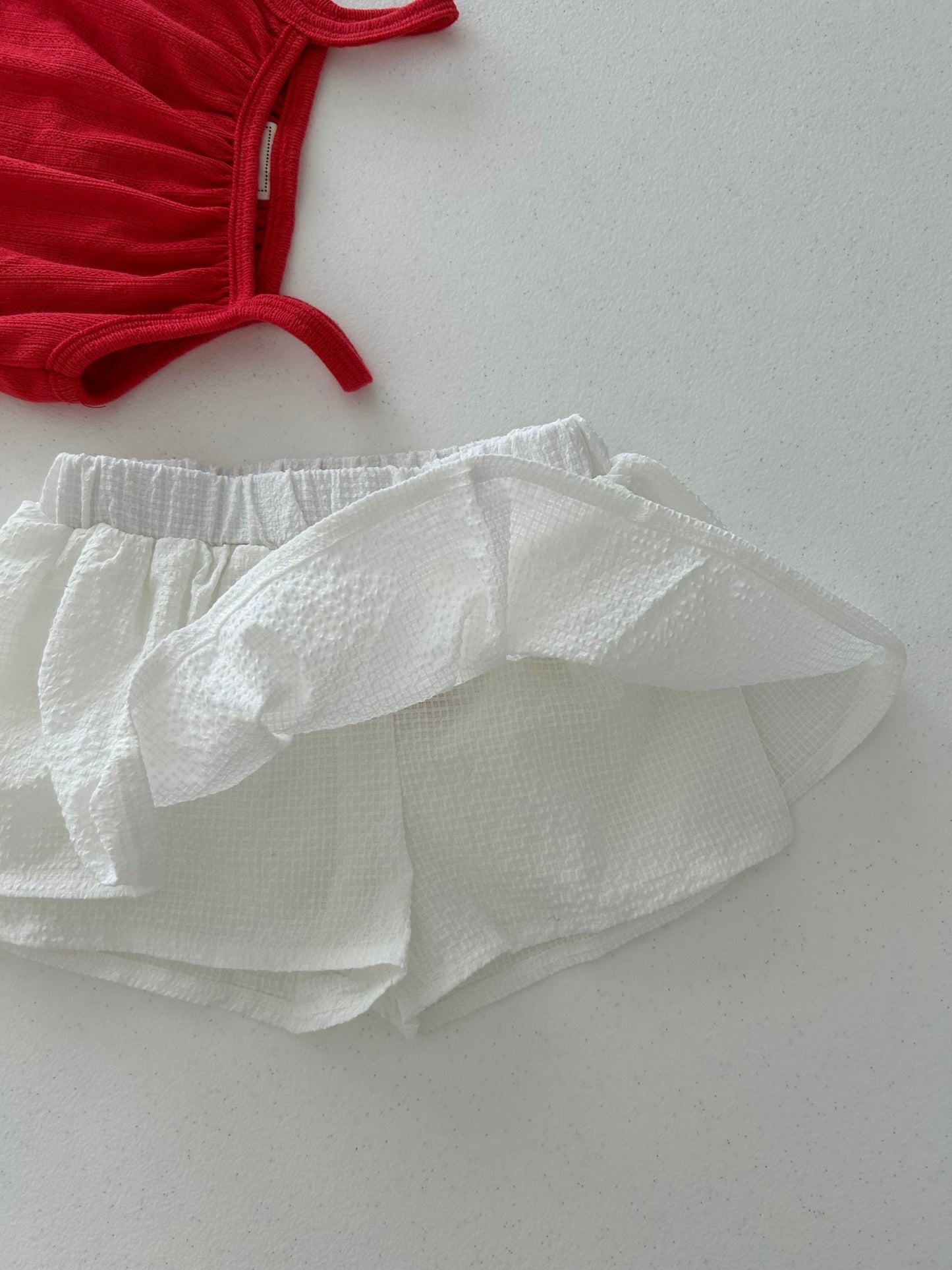 Kids Soy SS26 Pointelle Tank Top and Seersucker Skort Set (1 - 6y) - Red - AT NOON STORE