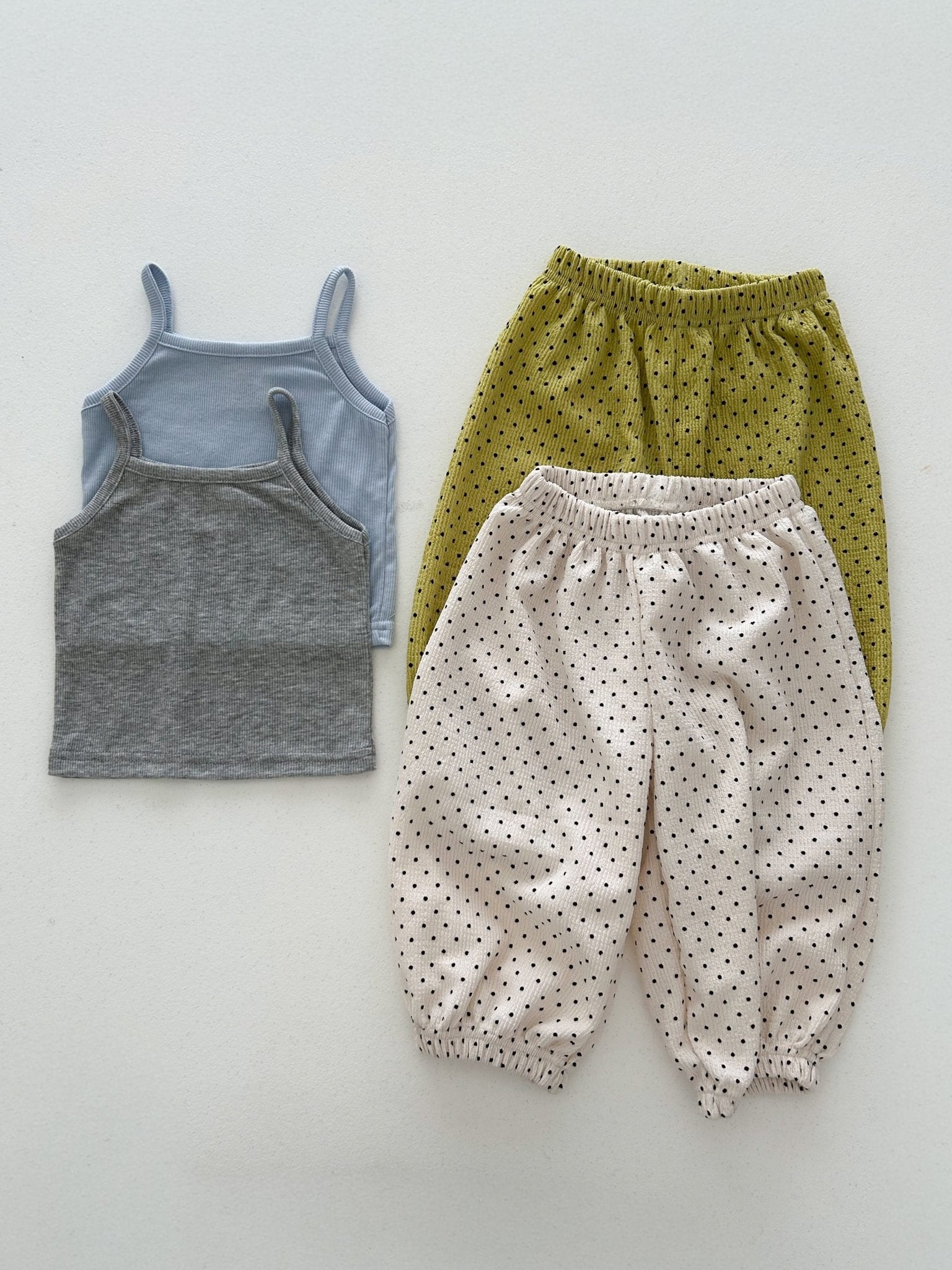 Kids Soy SS26 Ribbed Tank Top and Polka Dot Pleated Balloon Jogger Pants Set (1 - 6y) - 2 Colors - AT NOON STORE