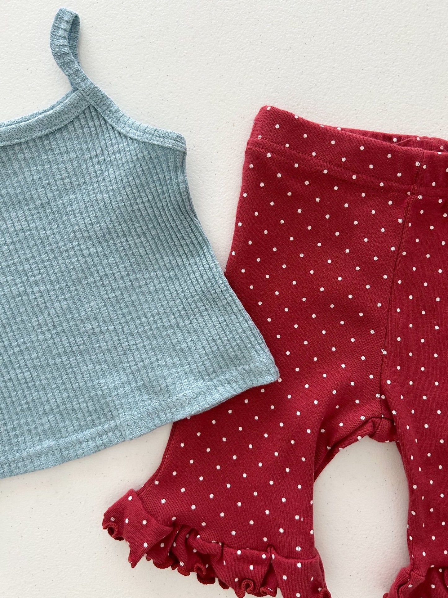 Kids Soy SS26 Ribbed Tank Top and Polka Dot Ruffle Hem 7/8length Pants Set (1 - 6y) - 4 Colors - AT NOON STORE
