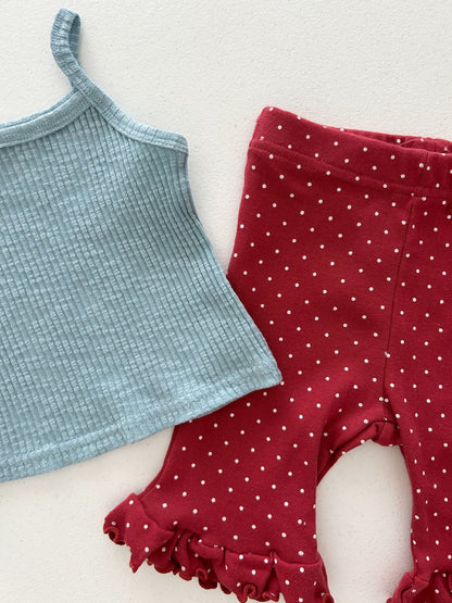Kids Soy SS26 Ribbed Tank Top and Polka Dot Ruffle Hem 7/8length Pants Set (1 - 6y) - 4 Colors - AT NOON STORE