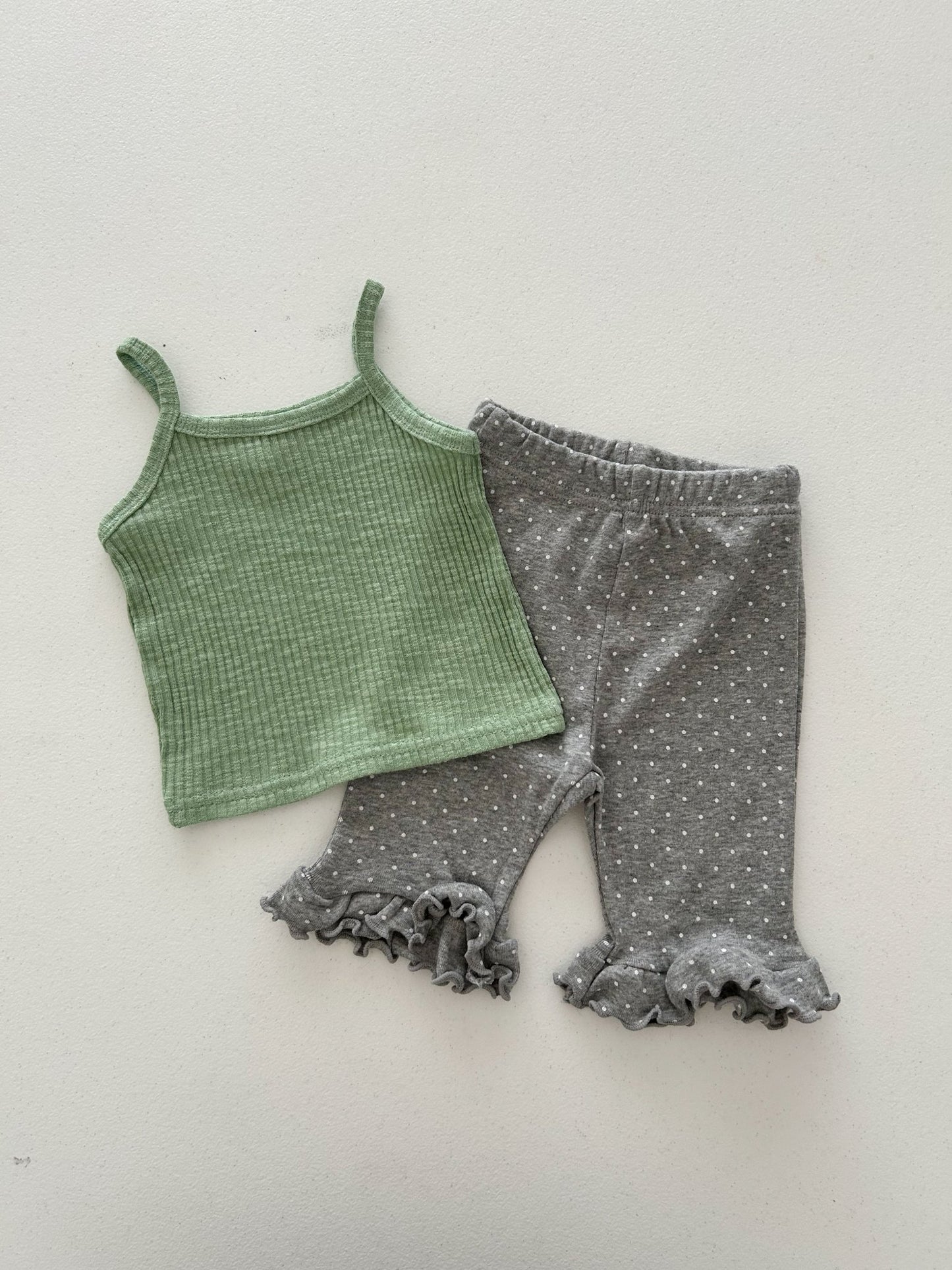 Kids Soy SS26 Ribbed Tank Top and Polka Dot Ruffle Hem 7/8length Pants Set (1 - 6y) - 4 Colors - AT NOON STORE