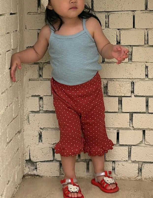 Kids Soy SS26 Ribbed Tank Top and Polka Dot Ruffle Hem 7/8length Pants Set (1-6y) - 4 Colors kids outfit
